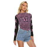 Kawaii Heaven Women's Mesh T-shirt - Pink Butterfly Mosaic Long Sleeve Crop Top
