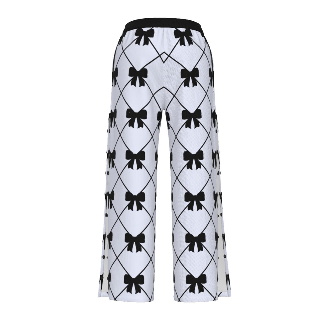 Black Bow Side Slit Wide Leg Pants
