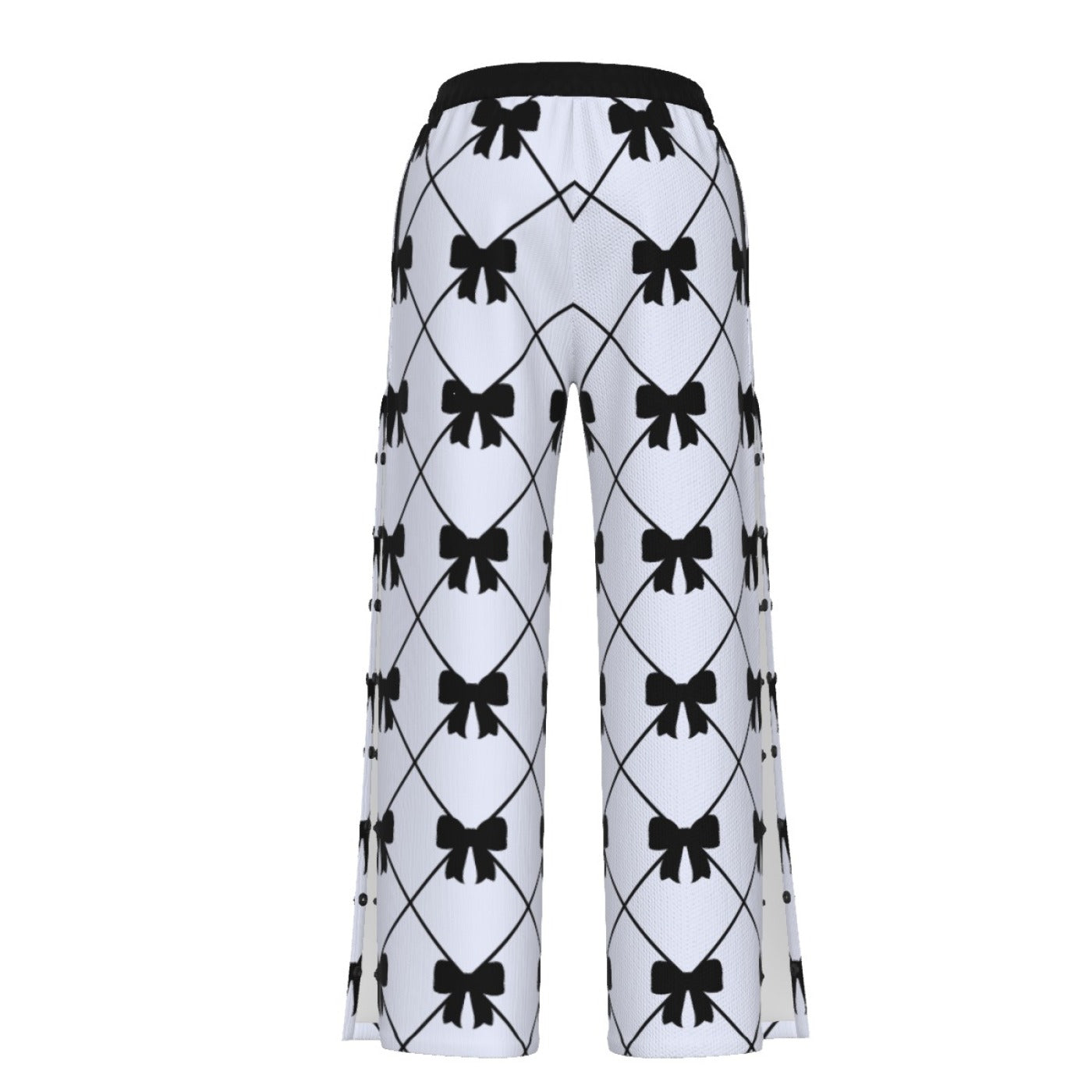 Black Bow Side Slit Wide Leg Pants
