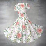 Elegant Rose Floral Midi Dress – Feminine V-Neck Summer Dress