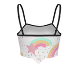 Women's Rainbow Heart Print Pastel Cami Tube Top – Sexy Wrap-Up Crop Tank with Spaghetti Straps & Black Edging