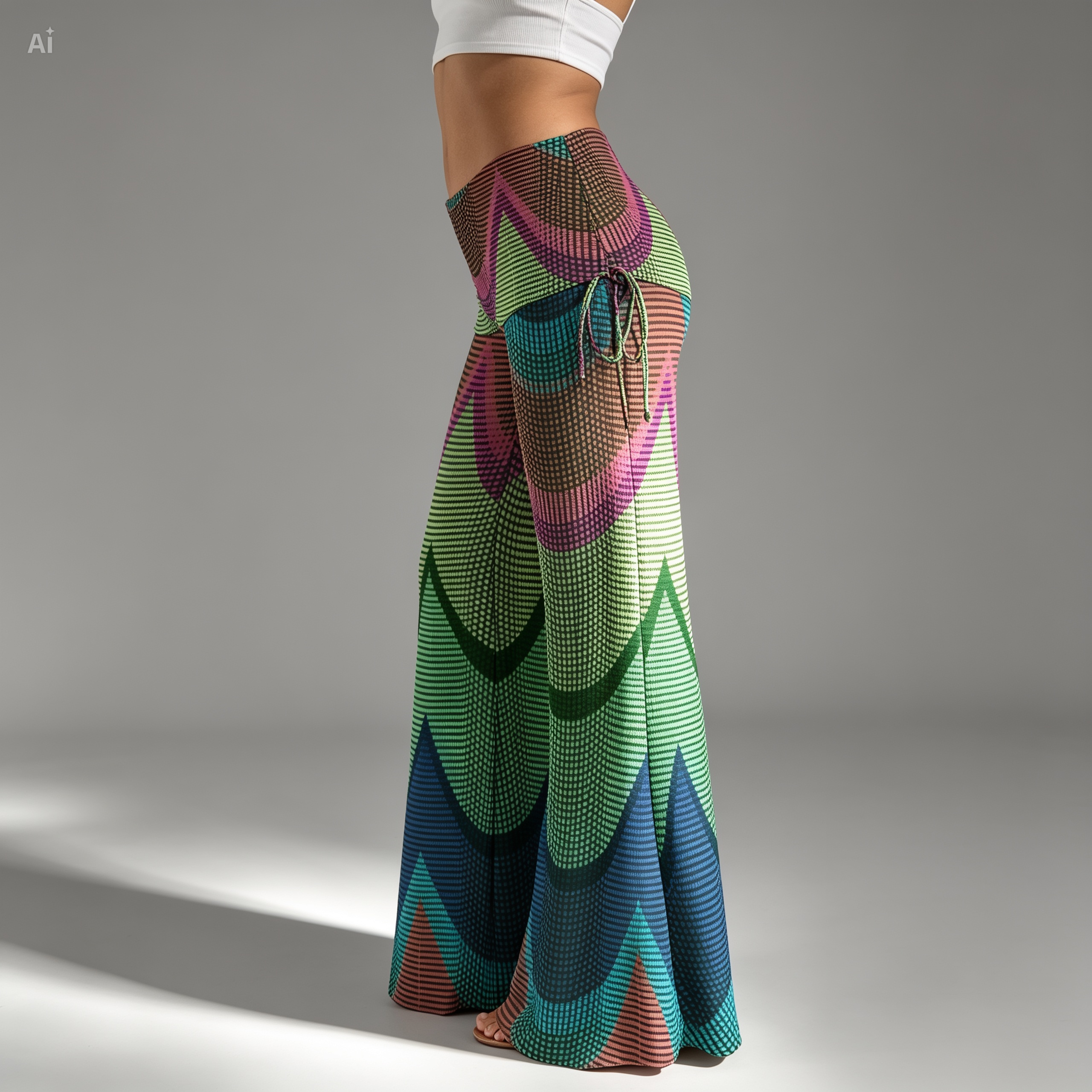 Rainbow Wave Wide Leg Pants – Boho Fold Over Palazzo Pants