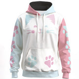 Pastel Cat Hoodie with Paw Prints – Cozy Colorblock Hoodie | 310GSM Cotton