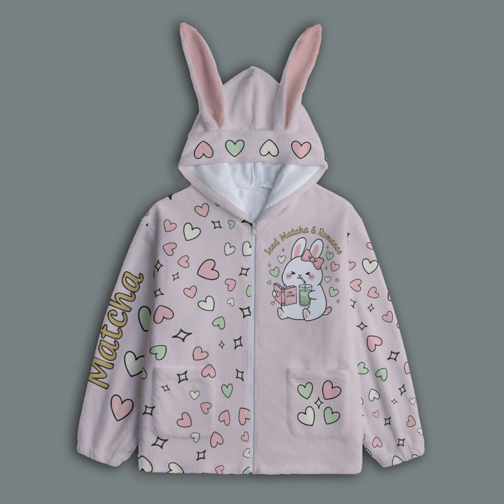 Iced Matcha Bunny Plush Pajama Hoodie