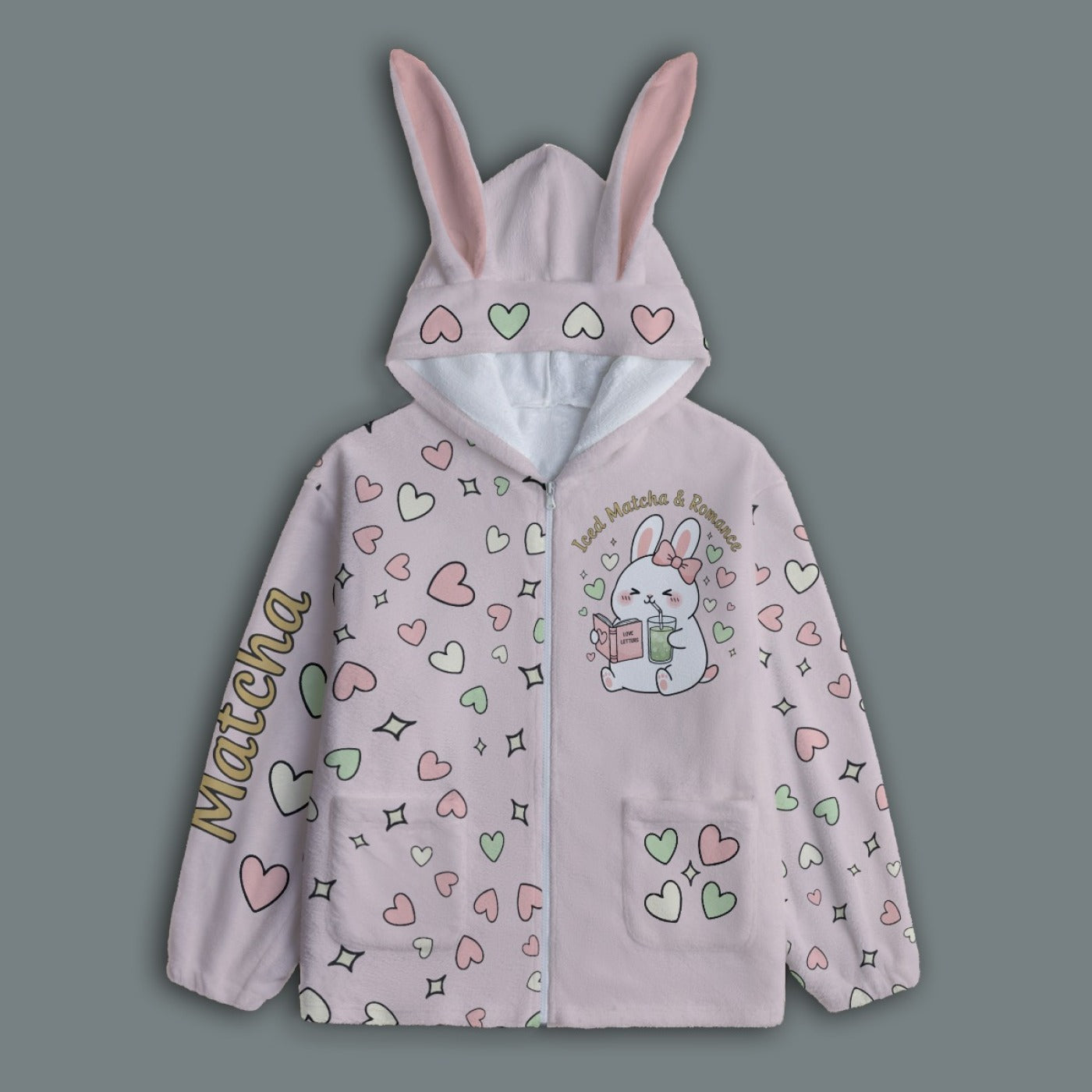 Iced Matcha Bunny Plush Pajama Hoodie