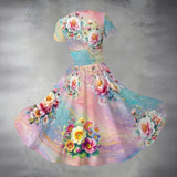 Pastel Floral Midi Dress – Elegant V-Neck Fit & Flare Dress