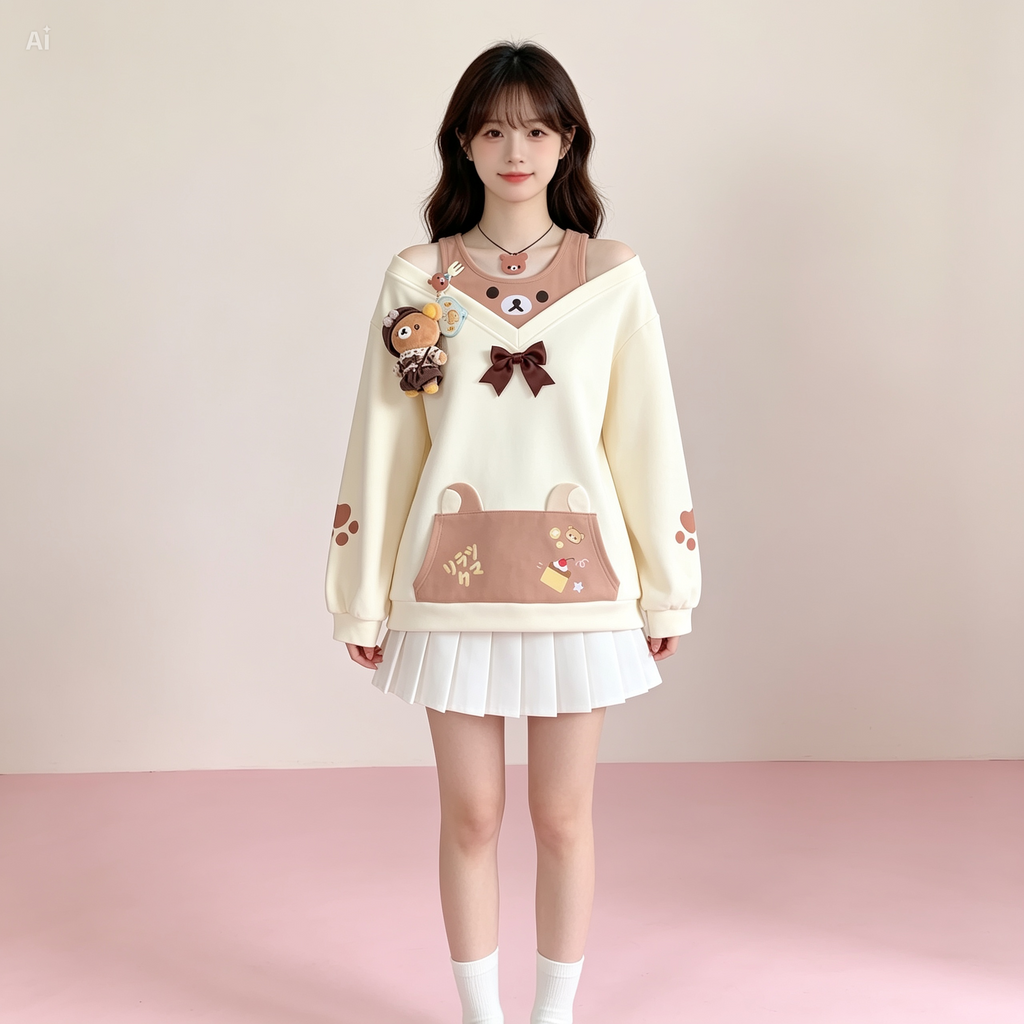 Cute Bear Kawaii Off Shoulder Top