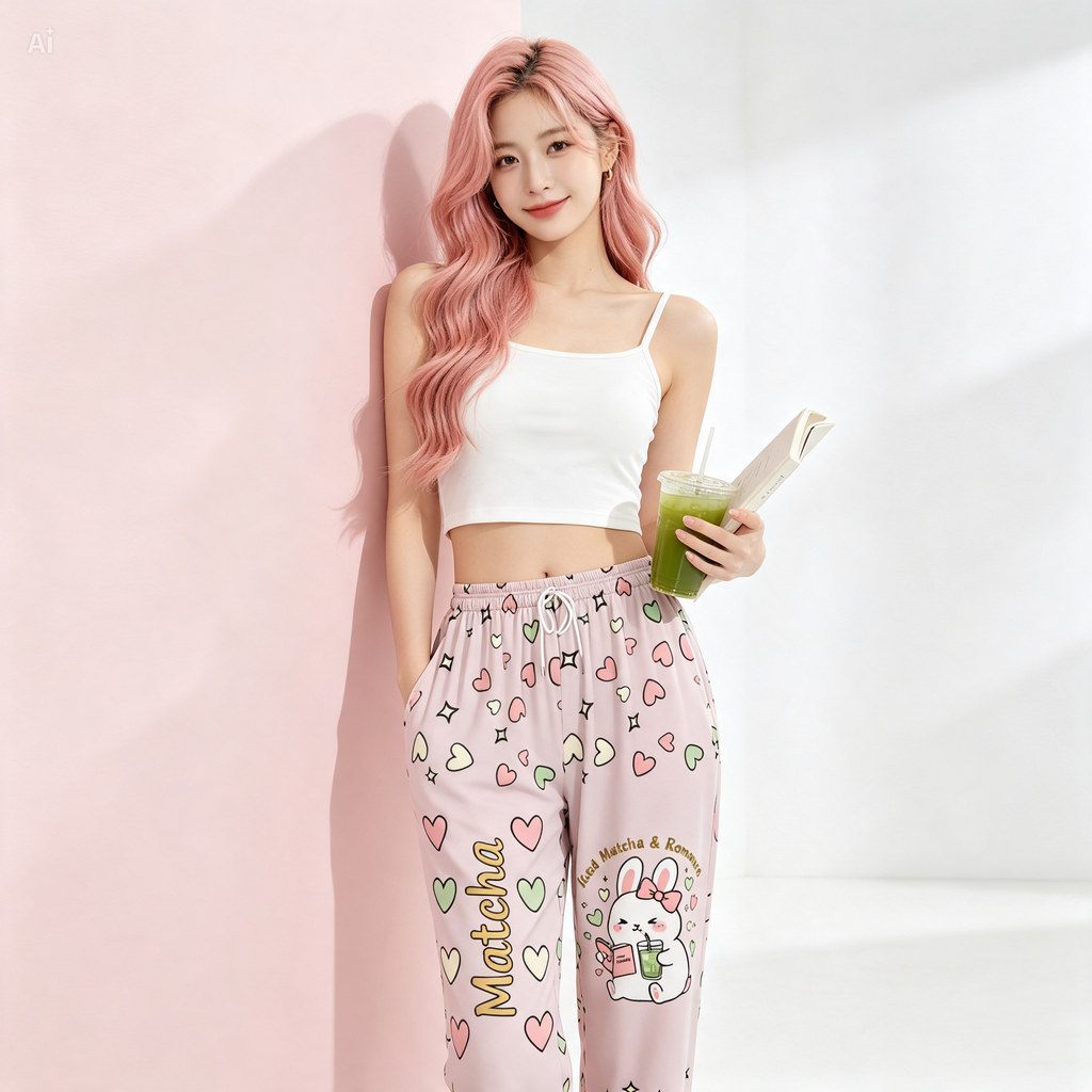 Iced Matcha Bunny Plush Pajama Pants