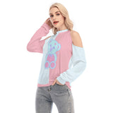 Pastel Teddy Cold Shoulder Sweatshirt – High Neck Cute Top