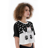 Cat Print Crop Top – Kawaii Star Pattern Short Sleeve T-Shirt