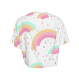 Kawaii Heaven Rainbow Heart Cropped T-Shirt - Cute Pastel Graphic Crop Top for Gym Yoga Outdoor Activities