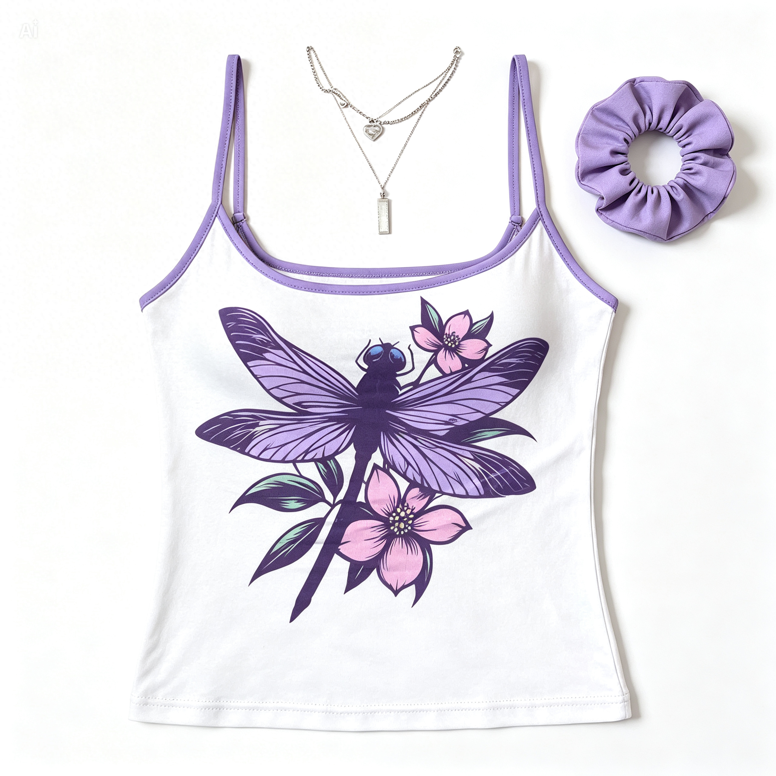 Purple Dragonfly Tank Top – Nature Inspired Spaghetti Strap Cami