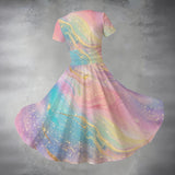 Pastel Rainbow Midi Dress – V Neck Elegant Summer Dress