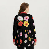 Floral Button Shirt – Black Flower Loose Fit Blouse