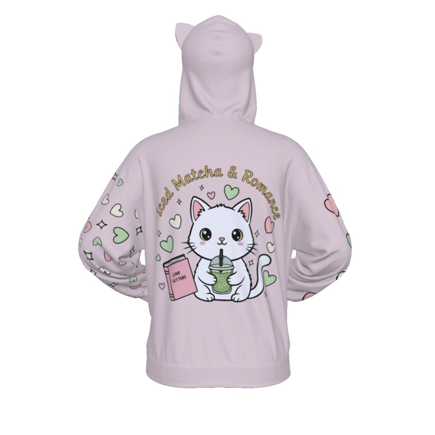 Matcha Reading Cat Ear Zip-Up Hoodie