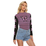 Kawaii Heaven Women's Honeycomb Butterfly Mesh Crop Top - Sexy Pink Long Sleeve Shirt