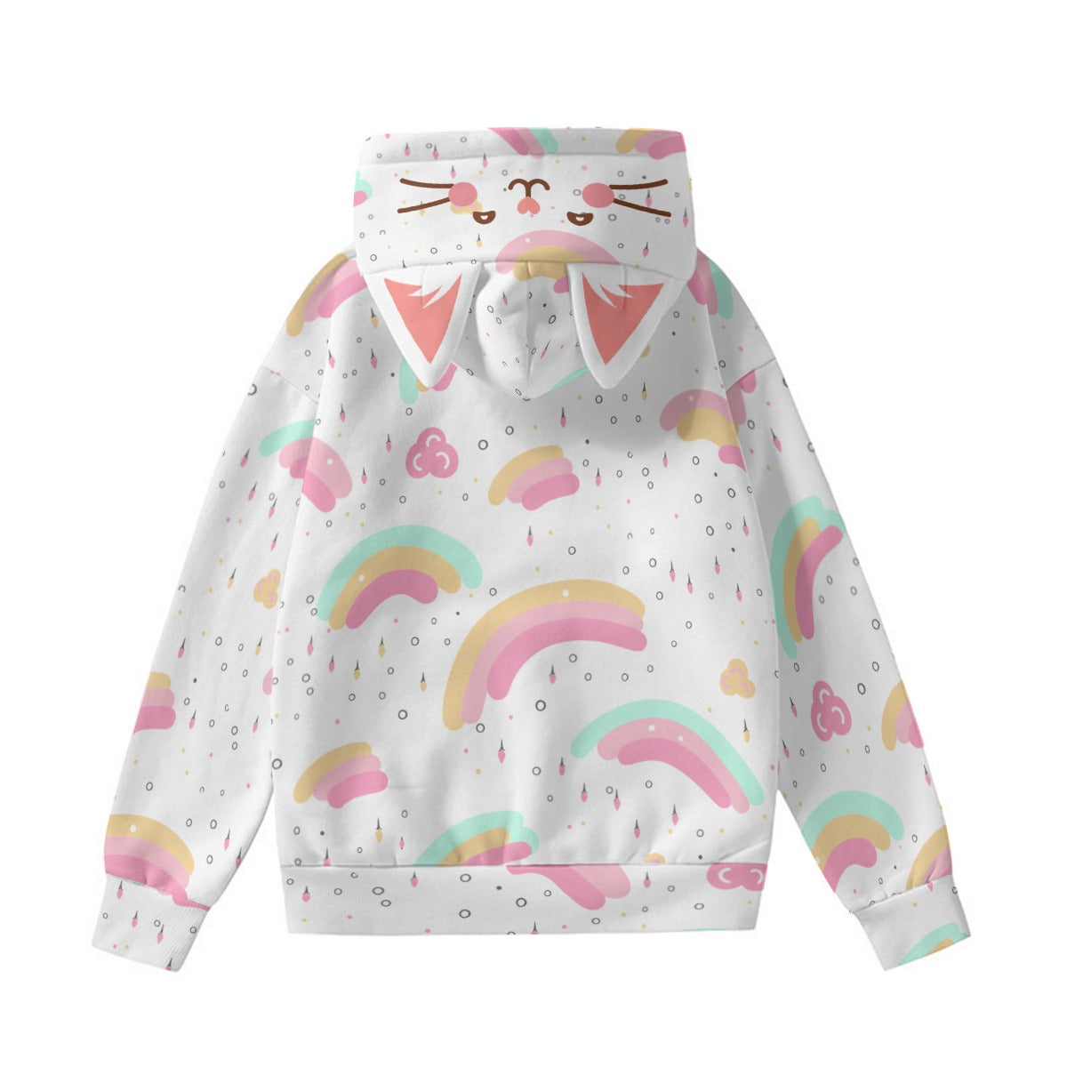 Kawaii Heaven Women's Cat Ear Hoodie with Rainbow Heart Paw Print