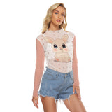 Women's Cute Bunny and Star Print Sheer Mesh Long Sleeve T-Shirt - Sexy & Breathable Design