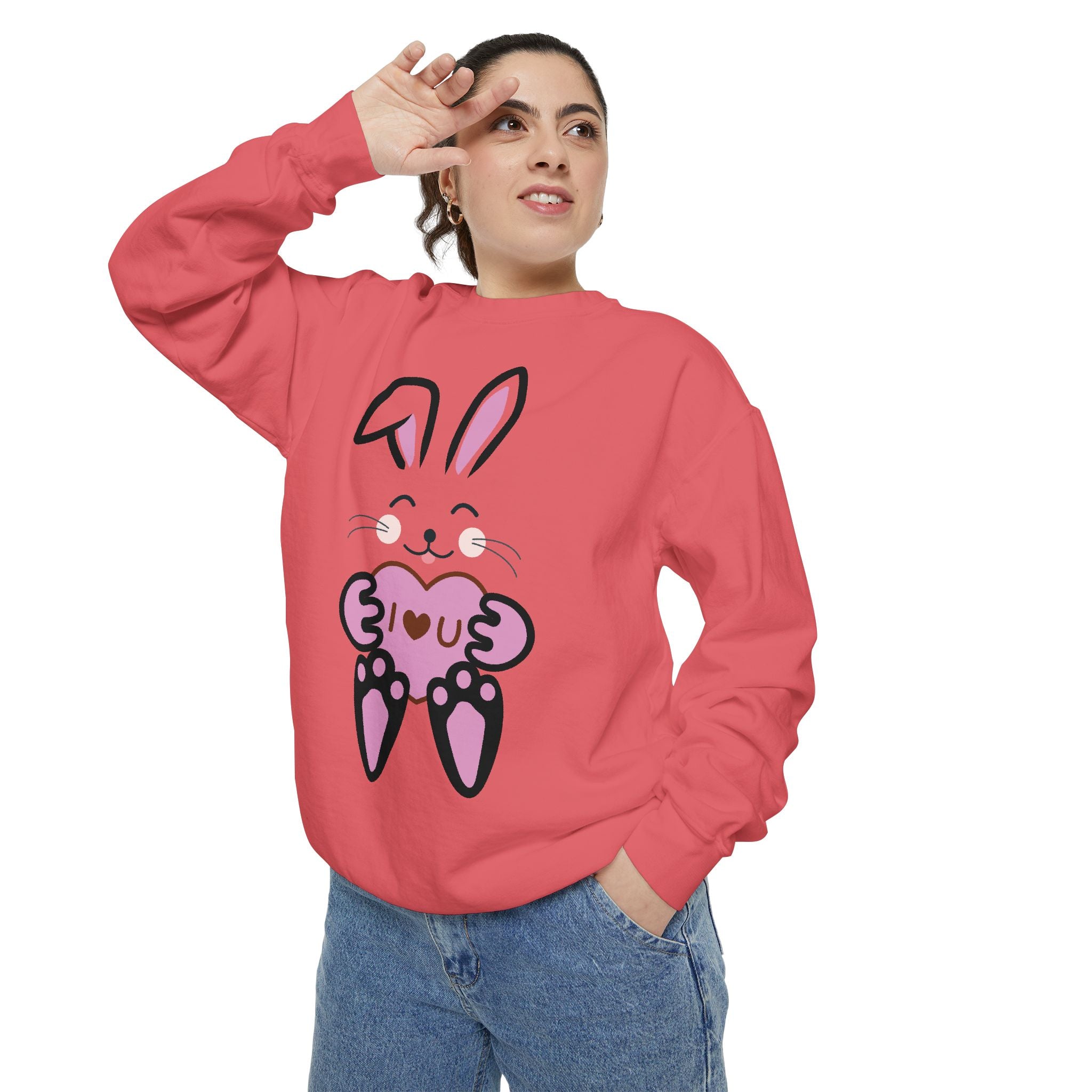 Rabbit With I Love You Heart Sweatshirt, Valentine's Day Gift, Unisex Jumper, Bunny Lover Pullover, Cozy Winter Apparel, Cute Animal