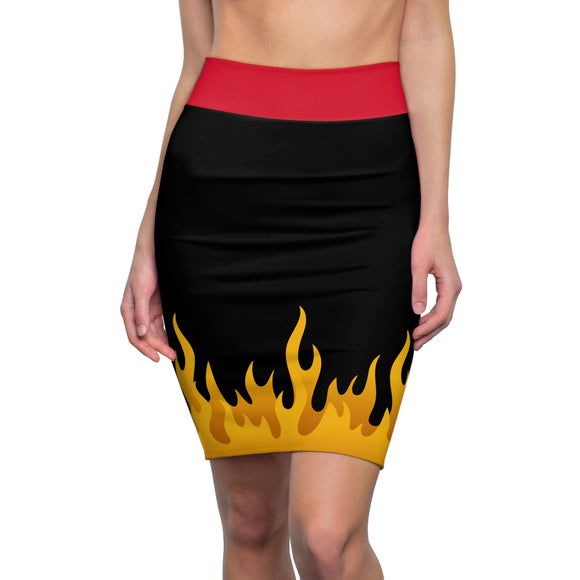 Flame Print Women's Pencil Skirt - High Waist Bodycon Skirt for Her