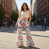 Floral Wide Leg Pants – Women’s High Waisted Flowing Casual Trousers