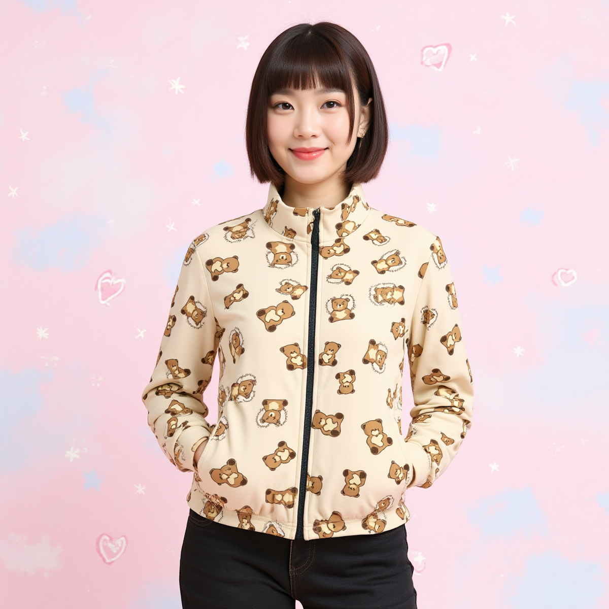 Women’s Zip-Up Jacket with Thumbholes – Fitted Stretch Jacket