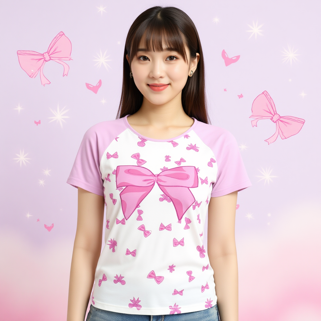 Pink Bow Raglan T-Shirt – Soft Short Sleeve Jersey Top