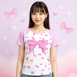 Pink Bow Raglan T-Shirt – Soft Short Sleeve Jersey Top