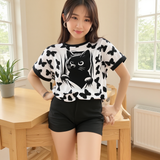 Open Back Cat Graphic T-Shirt – Relaxed Fit Crossover Yoga Top