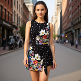 Floral Wrap Mini Dress with Built-In Shorts – Sleeveless Slim Fit Dress