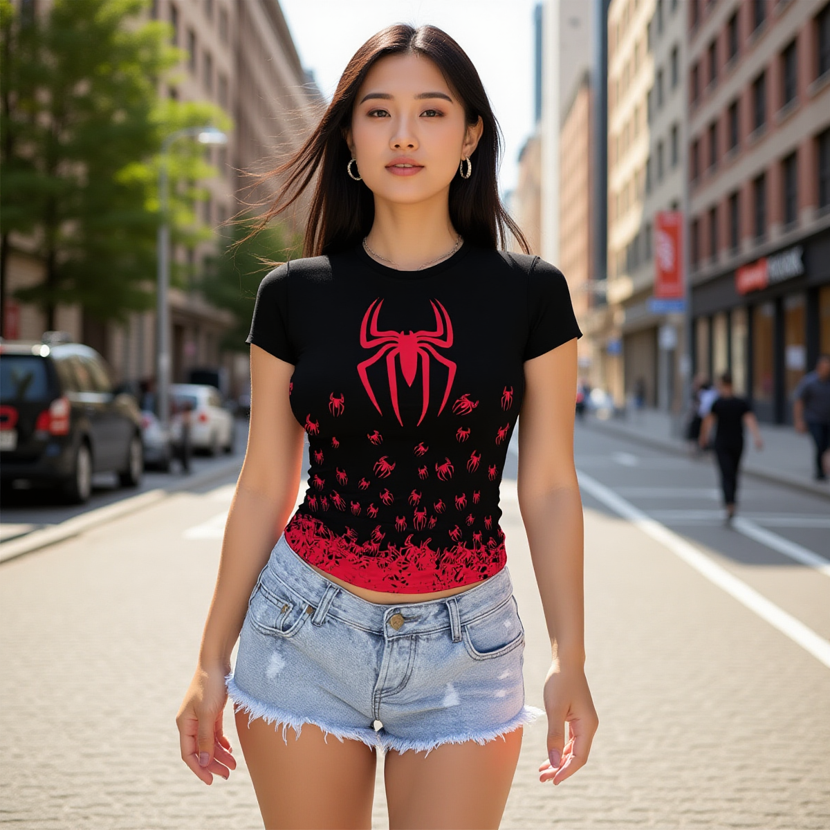 Red Spider Graphic T-Shirt – Gothic Aesthetic Women’s Slim Fit Tee