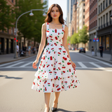 Cherry Ruffle Hem Dress – Cute Summer Sundress – Vintage Style Cherry Print Dress