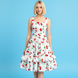 Cherry Ruffle Hem Dress – Cute Summer Sundress – Vintage Style Cherry Print Dress