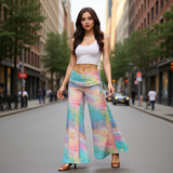 Pastel Galaxy Wide Leg Pants – High Waist Flowy Boho Trousers