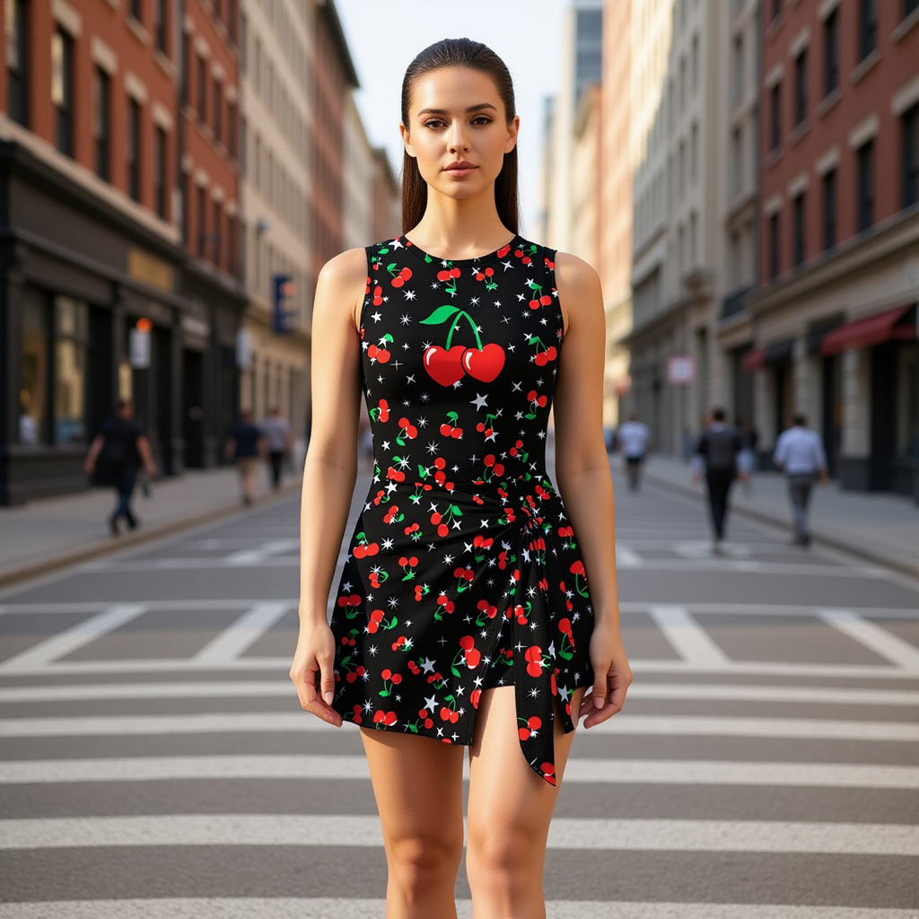 Cherry Wrap Mini Dress – Sleeveless Slim Fit Summer Dress