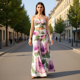 Floral Wide Leg Pants – High Waist Pink Flower Boho Trousers