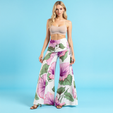 Floral Wide Leg Pants – High Waist Pink Flower Boho Trousers