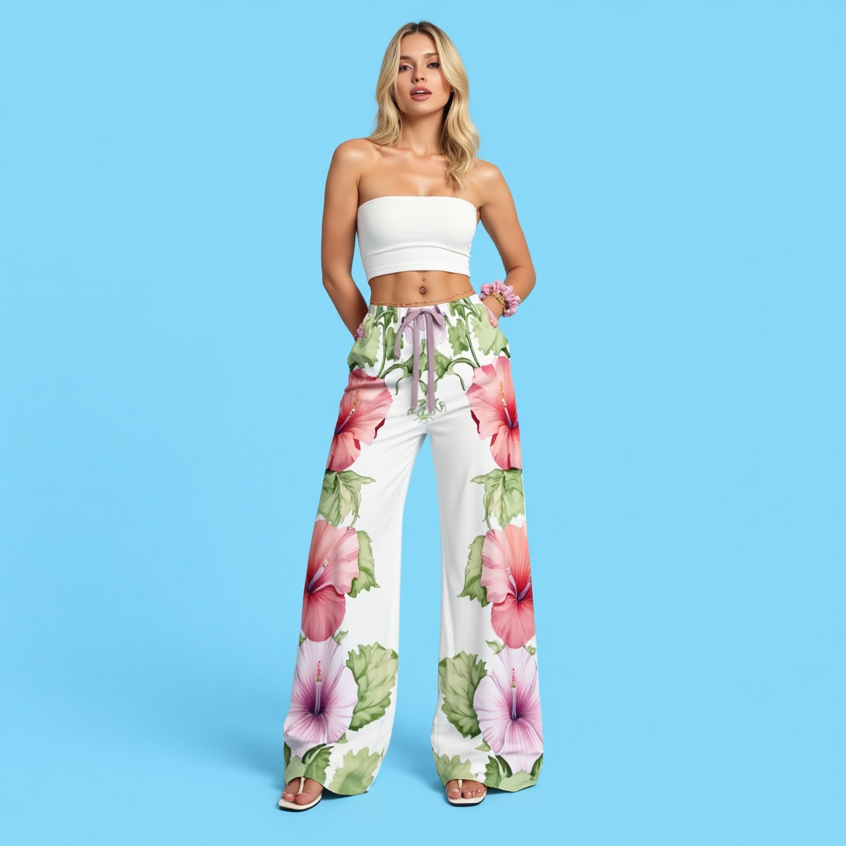 Floral Lounge Pants – Pink Flower Relaxed Straight Leg Trousers
