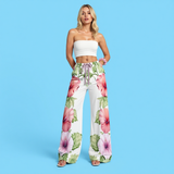 Floral Lounge Pants – Pink Flower Relaxed Straight Leg Trousers