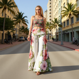 Floral Wide Leg Pants – Pink Hibiscus High Waist Trousers