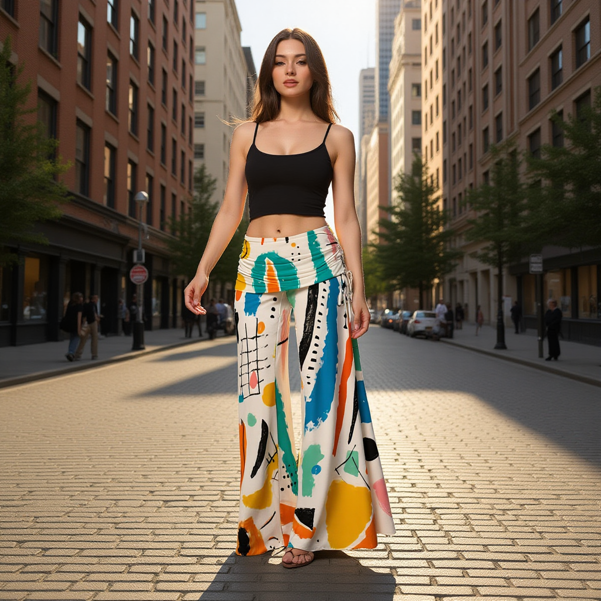 Abstract Wide Leg Pants – Colorful High Waist Boho Palazzo Trousers