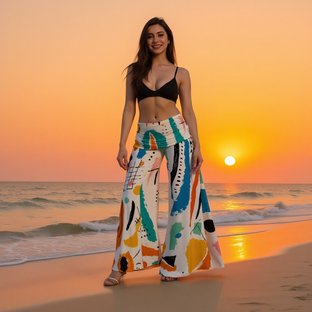 Abstract Wide Leg Pants – Colorful High Waist Boho Palazzo Trousers