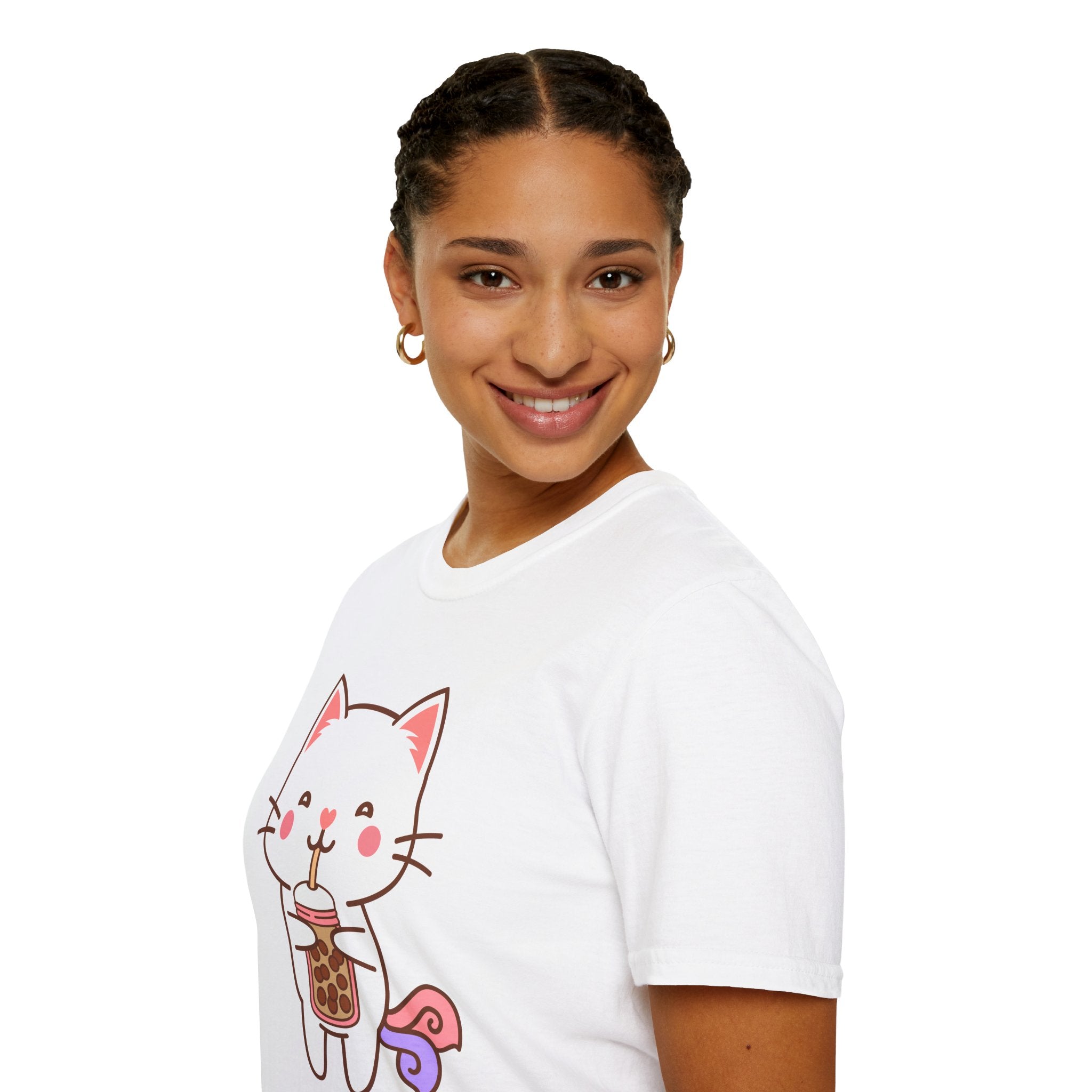 Cat Boba Tea Bubble Tea Anime Kawaii Neko Softstyle T-Shirt, Cute Japanese Kitty Drink Tee, Fun Cartoon Cat Lover Shirt, Trendy