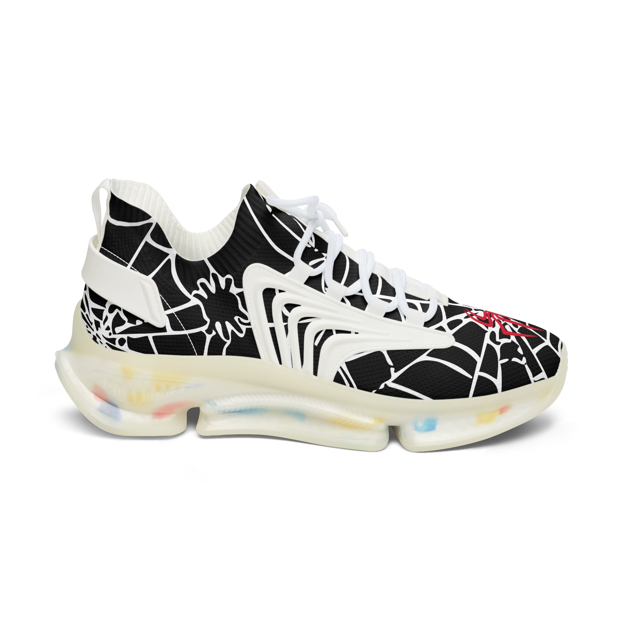 Red and white spiders on a spider's web Mesh Sneakers - Spider Web Women's Sneakers