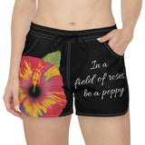 Poppy Field Women's Shorts, Rose Design, Floral Casual Bottoms, Summer Fashion, Red Flower Pattern, Gardener Gift