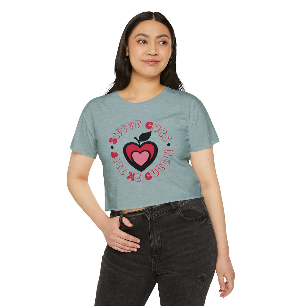 Sweet Core Heart Apple Crop Top — Y2K Indie Soft Girl Festival Tee