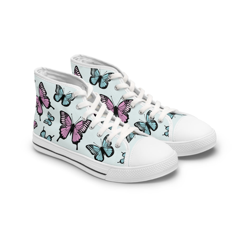 Butterfly High Top Sneakers, Light Blue Women's Shoes, Unique Sneaker Gift, Trendy Tennis Shoes, Custom Sneaker Design, Stylish Fashion