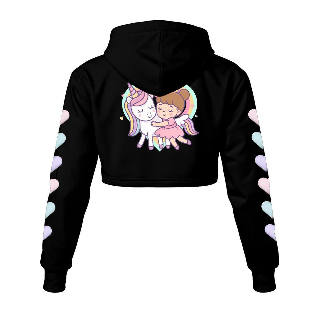 Kawaii Heaven Cute Unicorn and Girl Cropped Hoodie - Pastel Women's Fleece Hoodie