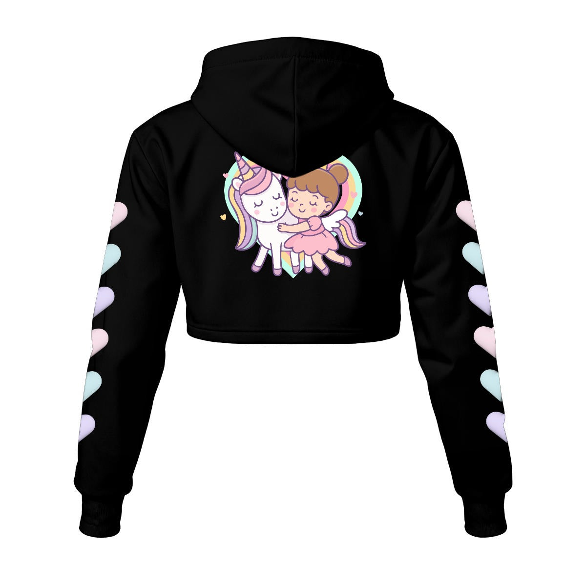 Kawaii Heaven Cute Unicorn and Girl Cropped Hoodie - Pastel Women's Fleece Hoodie