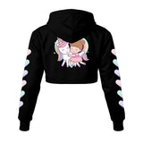 Kawaii Heaven Cute Unicorn and Girl Cropped Hoodie - Pastel Women's Fleece Hoodie